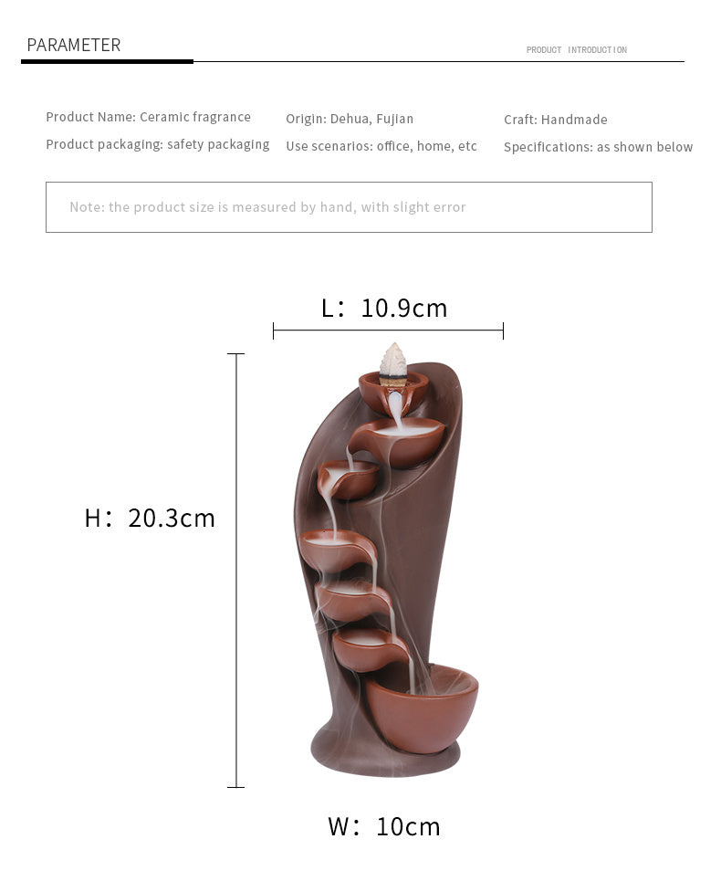 Brûleur d’encens cascade en céramique – Effet fontaine fumée relaxante