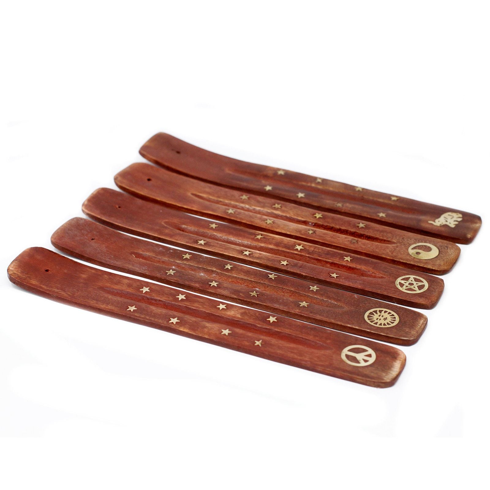 Porte-Encens en Bois de Manguier avec Incrustations en Laiton