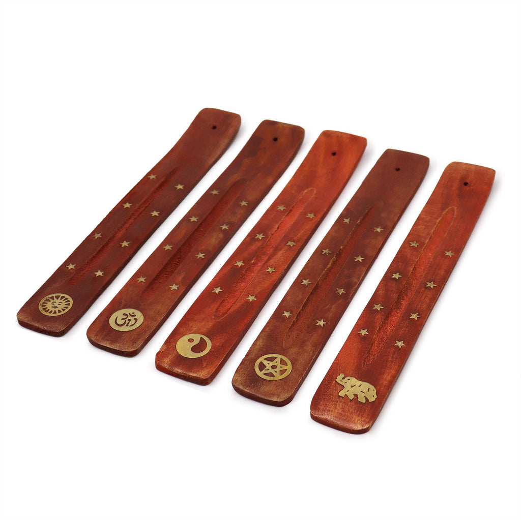 Porte-Encens en Bois de Manguier avec Incrustations en Laiton