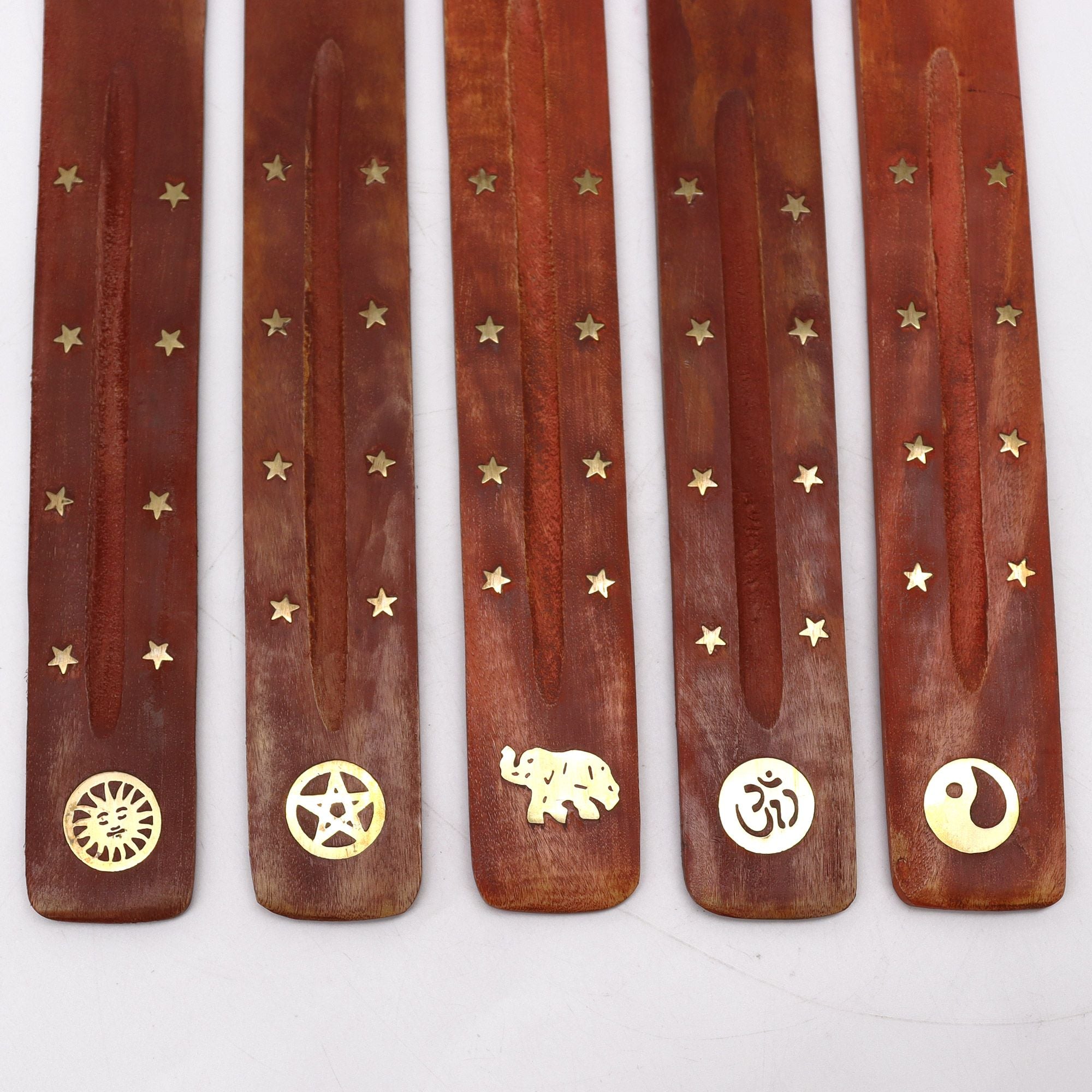 Porte-Encens en Bois de Manguier avec Incrustations en Laiton